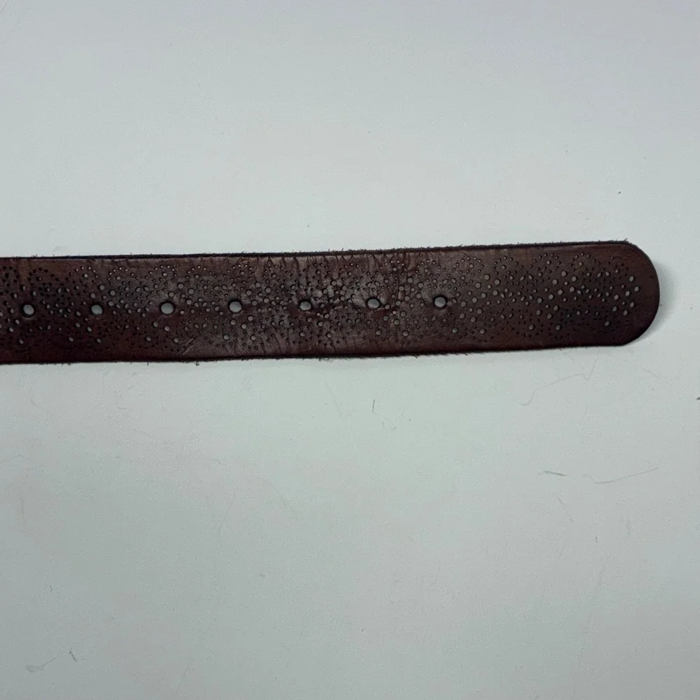 American Eagle Leather Belt Womens Large Brown Perforated Western Boho Artisan
